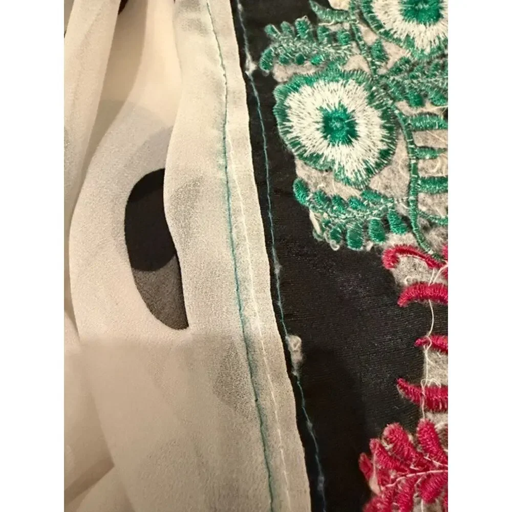VTG Artisan Embroidered Sheer Shawl Wrap Oversized Polka Dot Floral 87